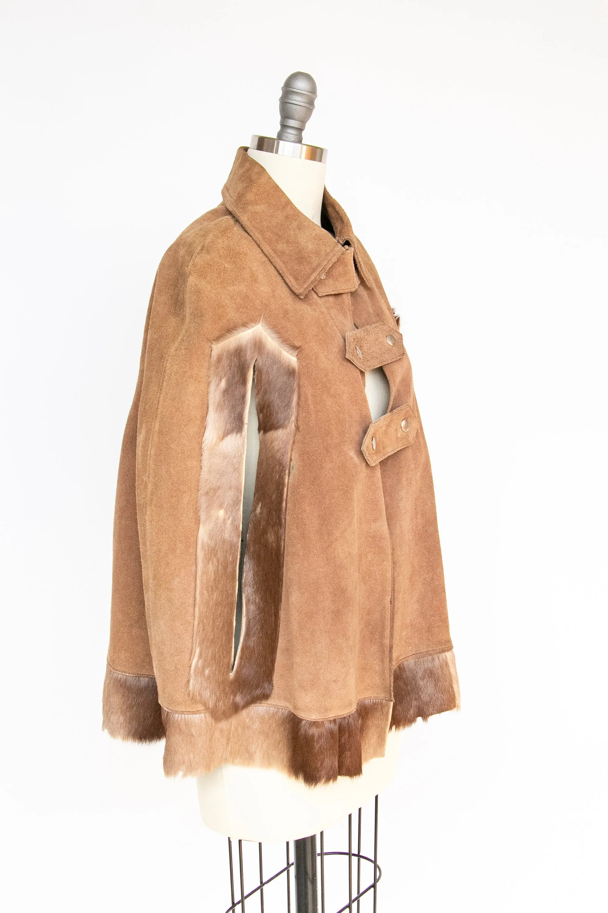 1970s Cape Brown Suede Coat Leather Patchwork Suede