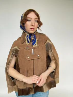 1970s Cape Brown Suede Coat Leather Patchwork Suede
