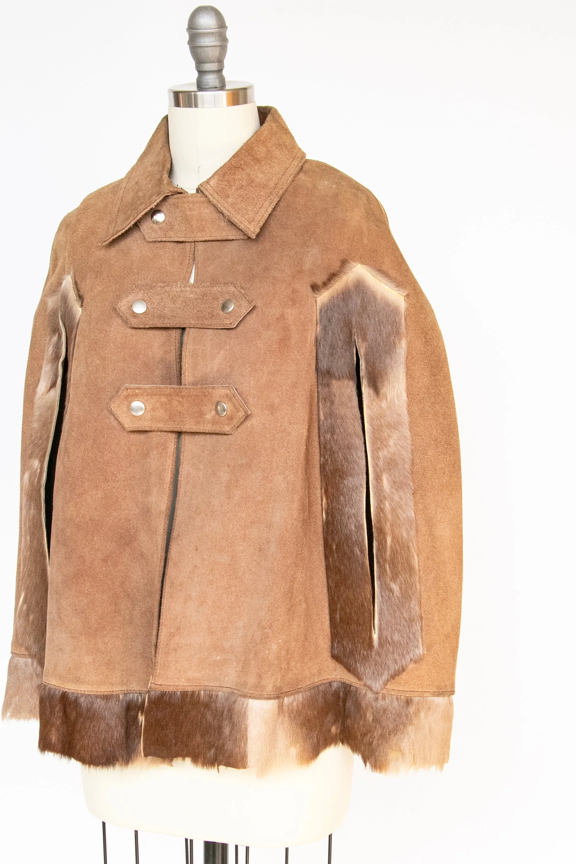 1970s Cape Brown Suede Coat Leather Patchwork Suede