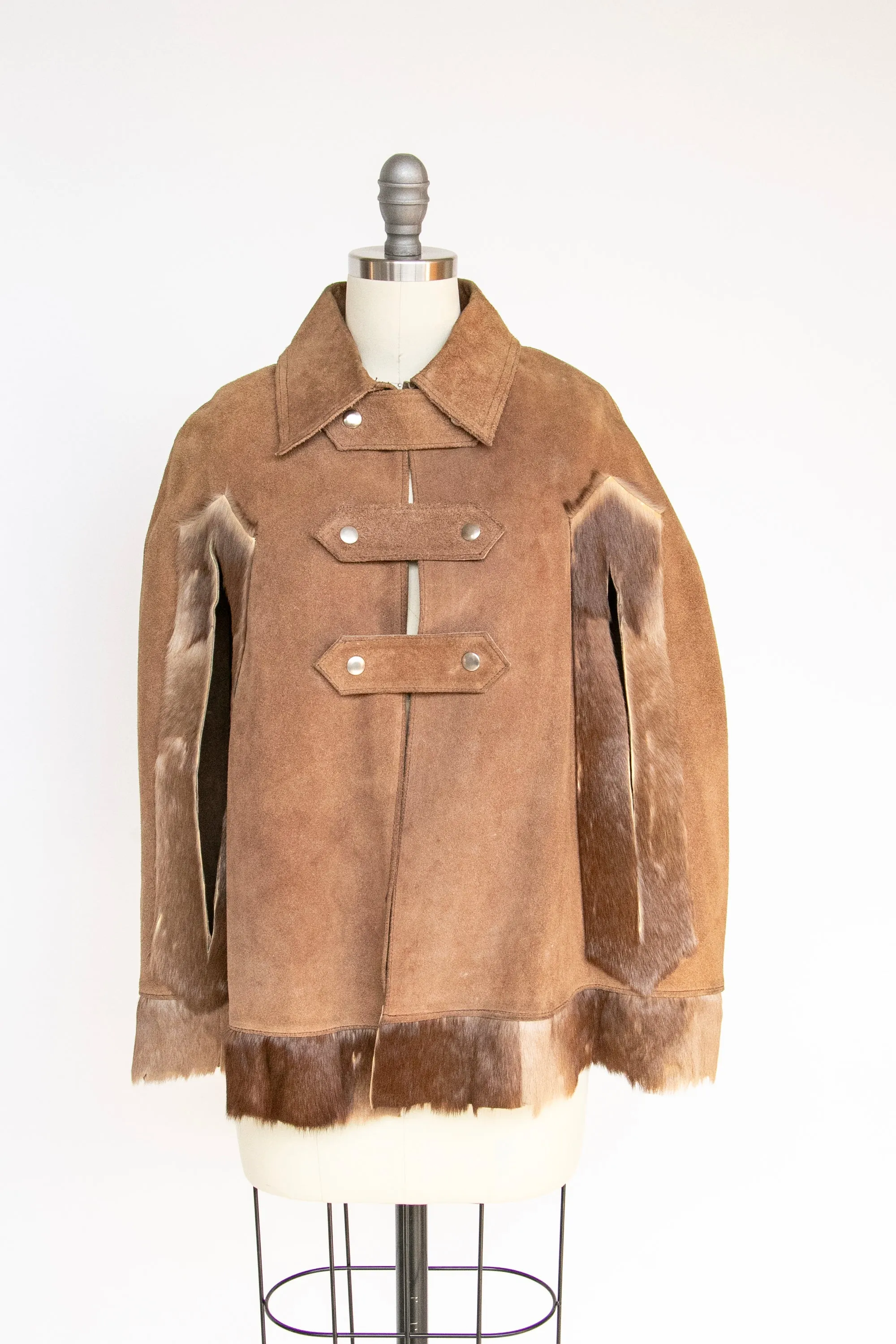 1970s Cape Brown Suede Coat Leather Patchwork Suede