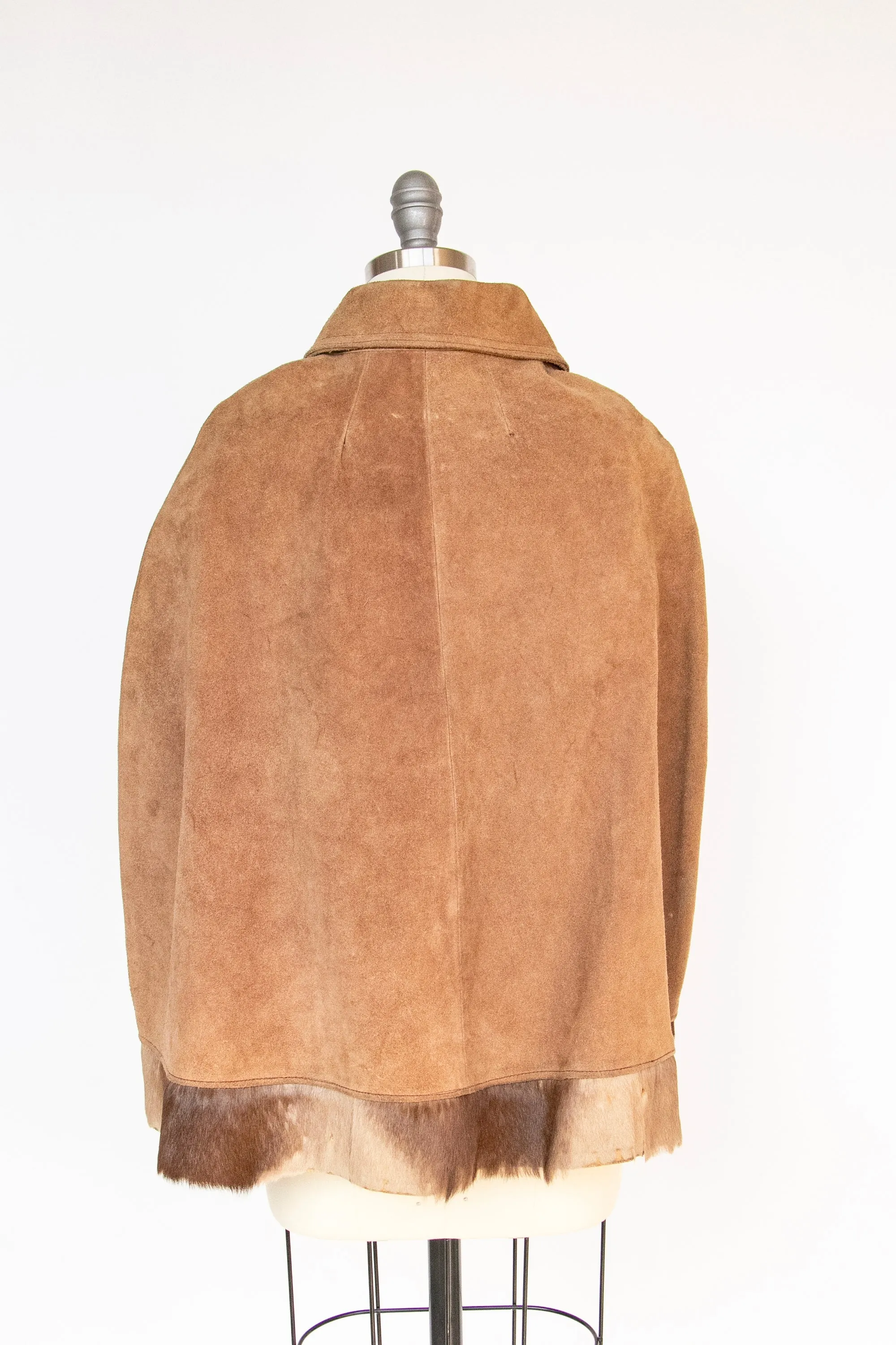 1970s Cape Brown Suede Coat Leather Patchwork Suede