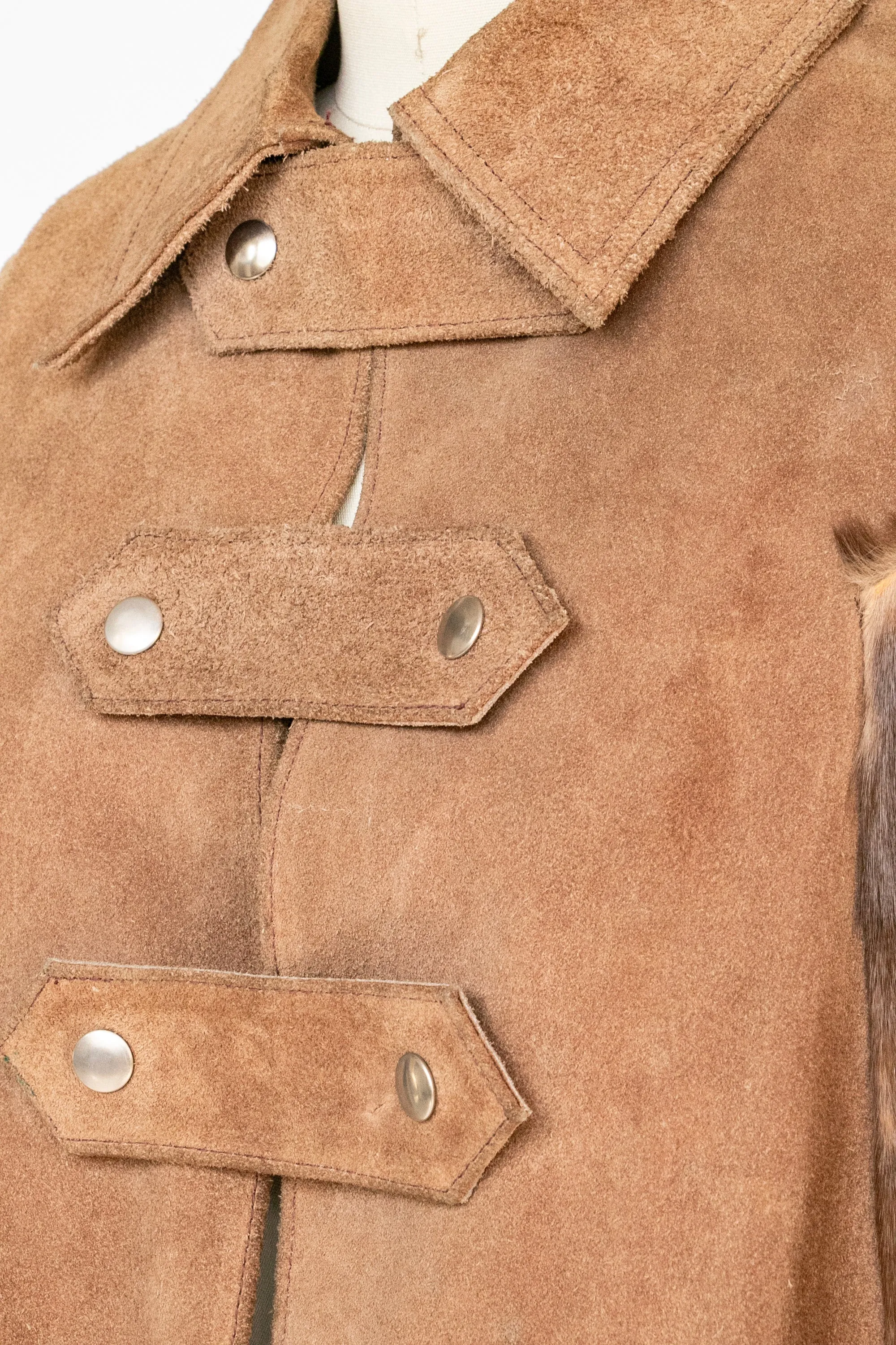 1970s Cape Brown Suede Coat Leather Patchwork Suede