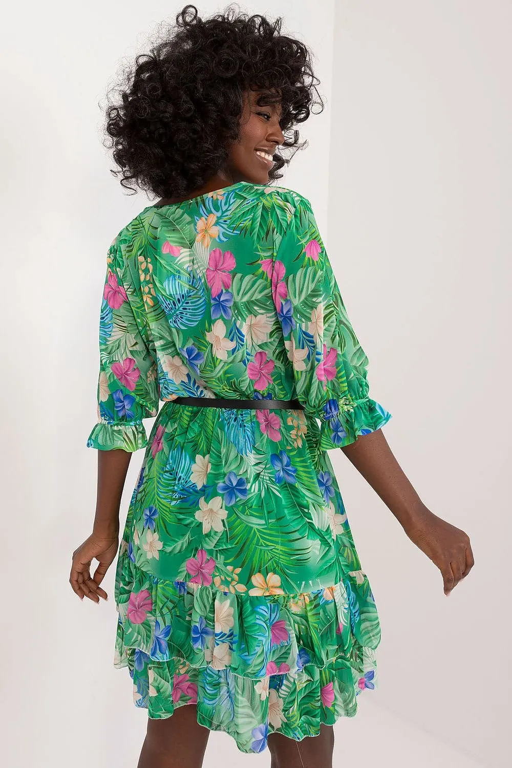 3/4 sleeve colorful print daydress