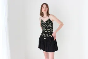 80s Tussi Gold & Black Flouncy Skirt Halter Mini