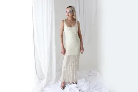 90s PURE SILK VELVET Cream Floral Burnout Bias Cut Gown