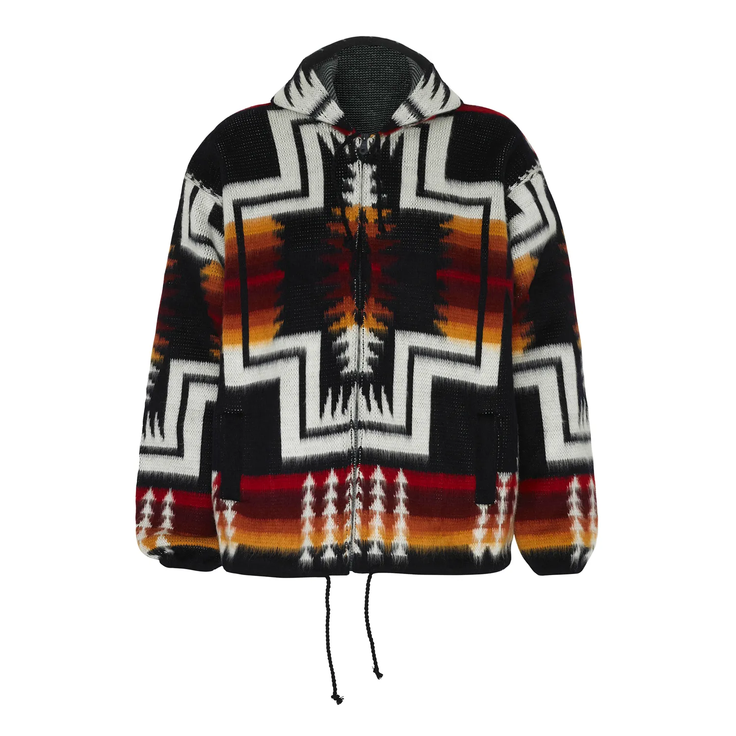 Alpaca Wool Jacket with Hoodie - Native American Style - Navy