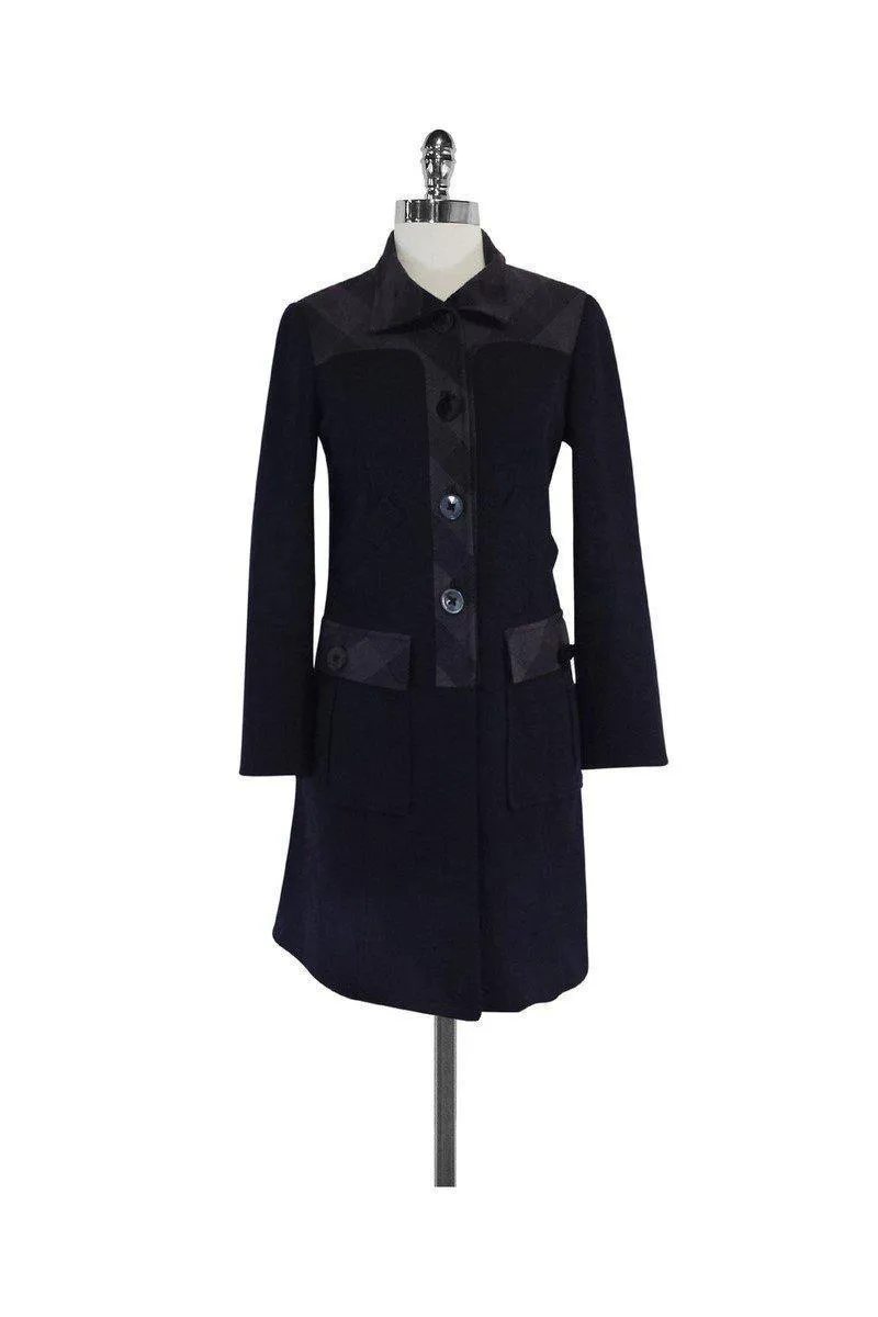 Annelore - Navy Plaid Cotton & Wool Coat Sz 4
