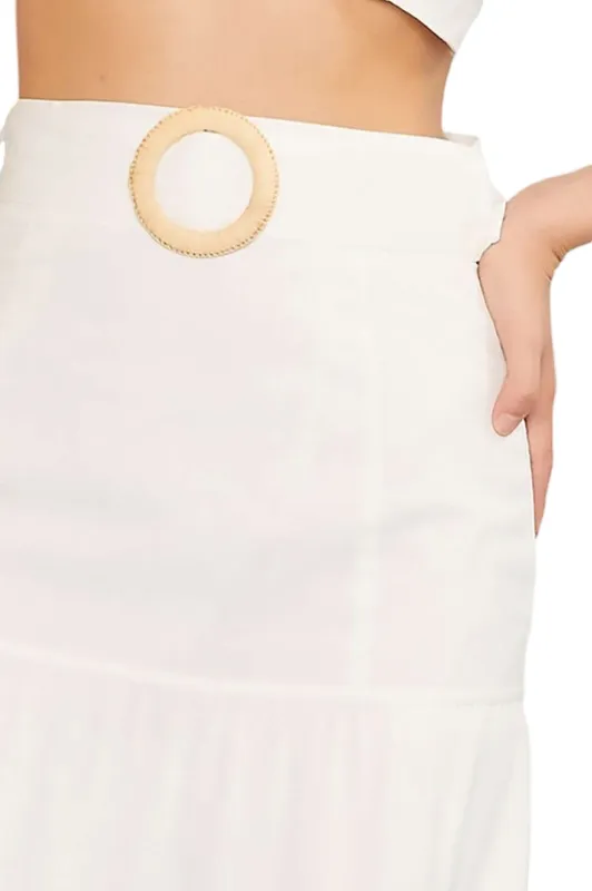 Apparel- Main Strip Side Zipper Belted Ruffled Solid Maxi Skirt