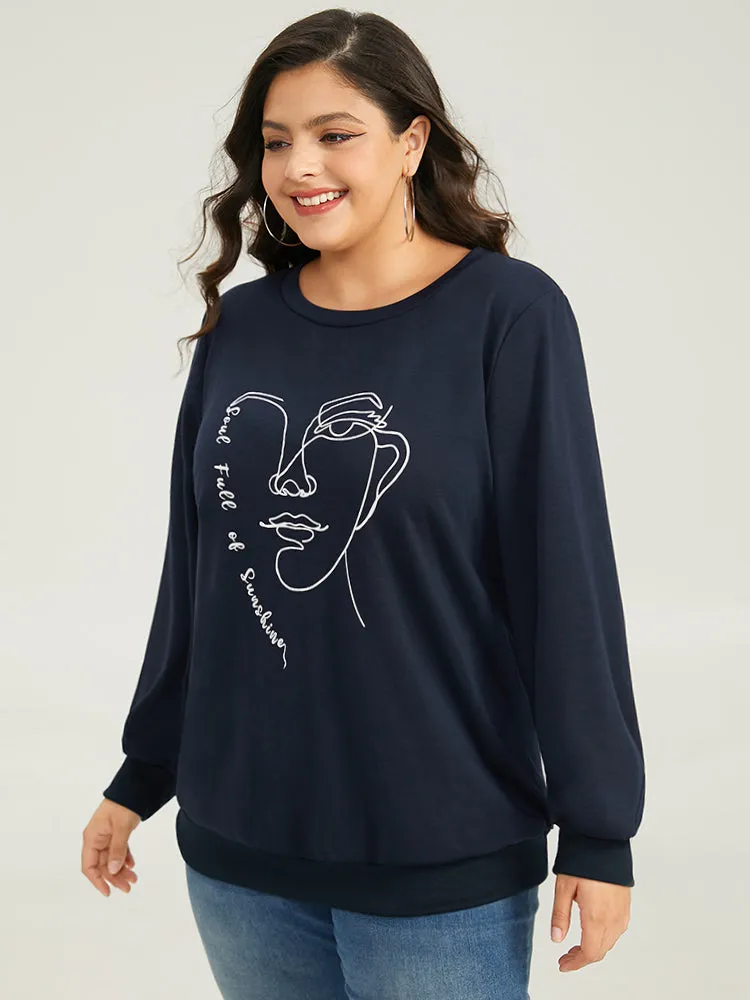 Art Figure Elastic Cuffs Crew Neck Sweatshirt