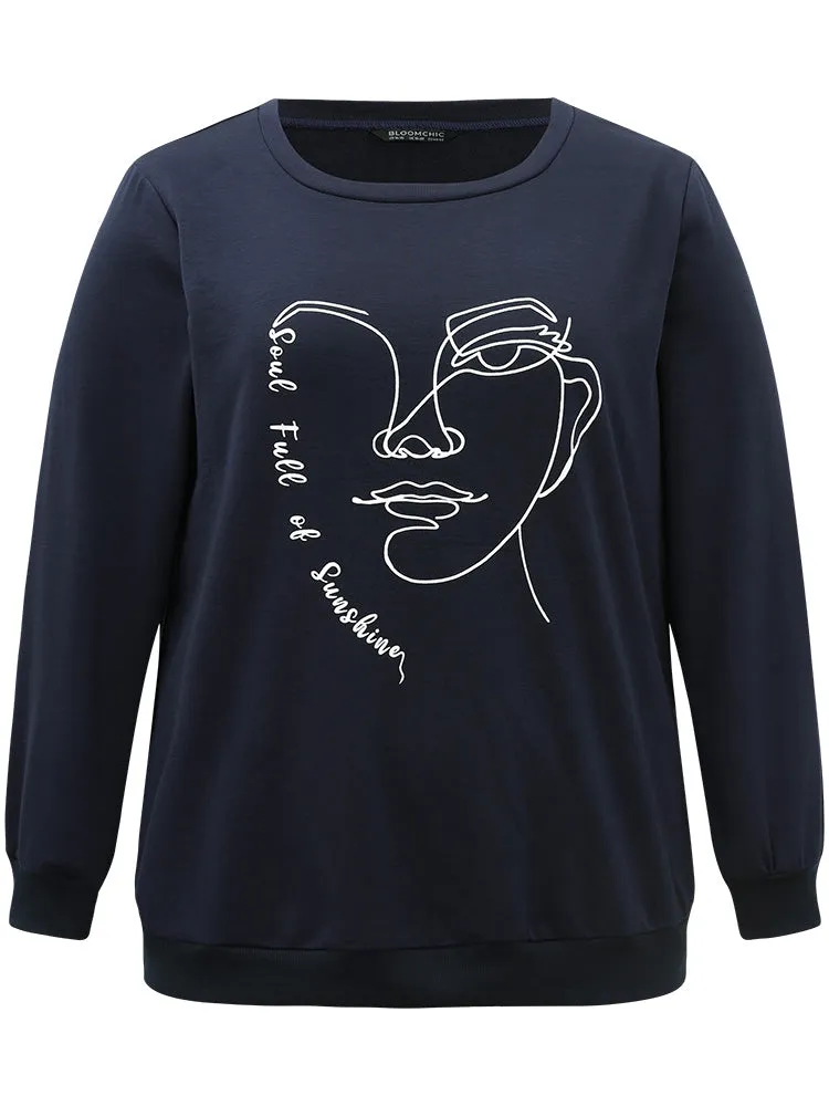 Art Figure Elastic Cuffs Crew Neck Sweatshirt