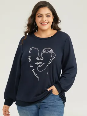 Art Figure Elastic Cuffs Crew Neck Sweatshirt
