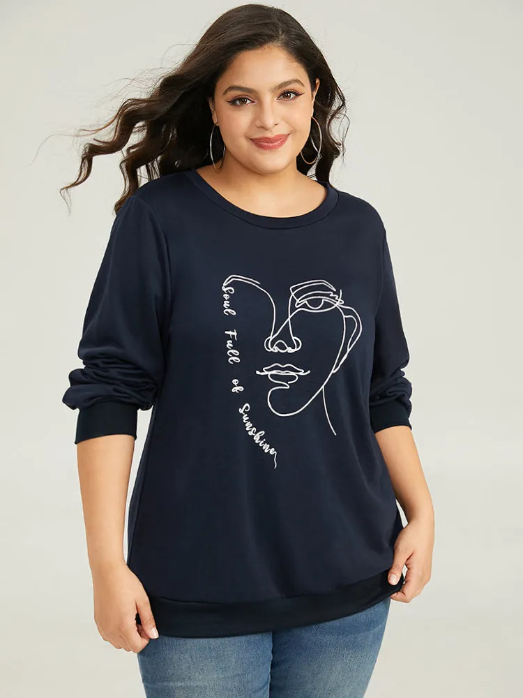 Art Figure Elastic Cuffs Crew Neck Sweatshirt
