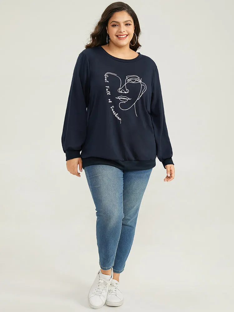 Art Figure Elastic Cuffs Crew Neck Sweatshirt