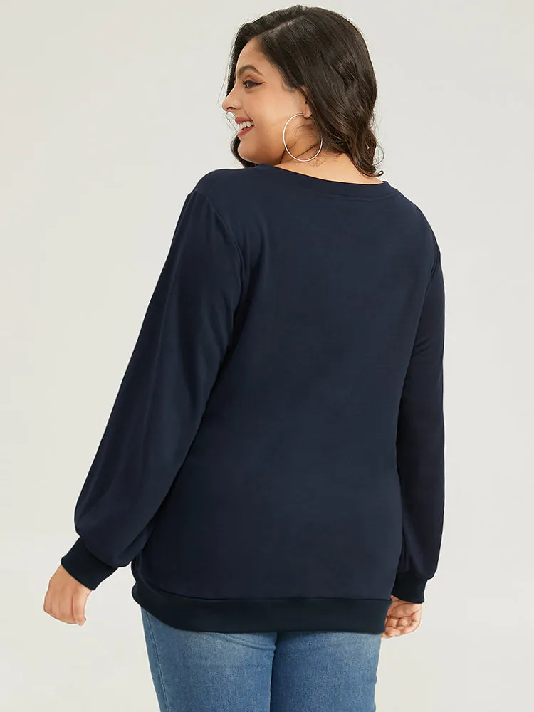 Art Figure Elastic Cuffs Crew Neck Sweatshirt