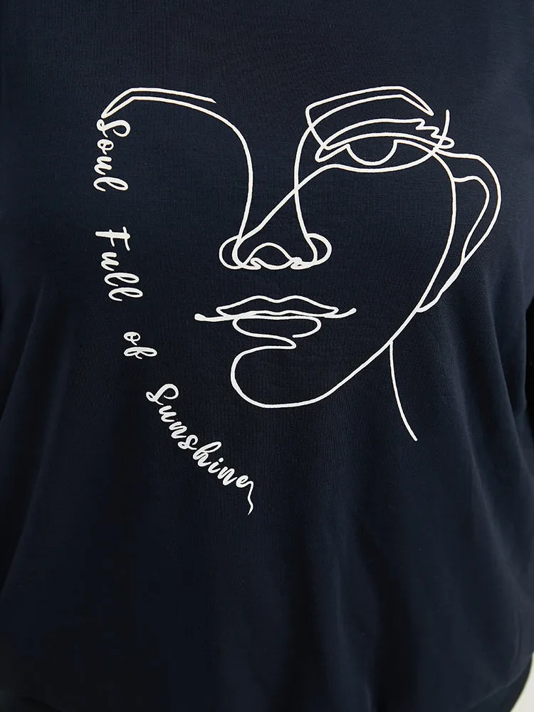Art Figure Elastic Cuffs Crew Neck Sweatshirt