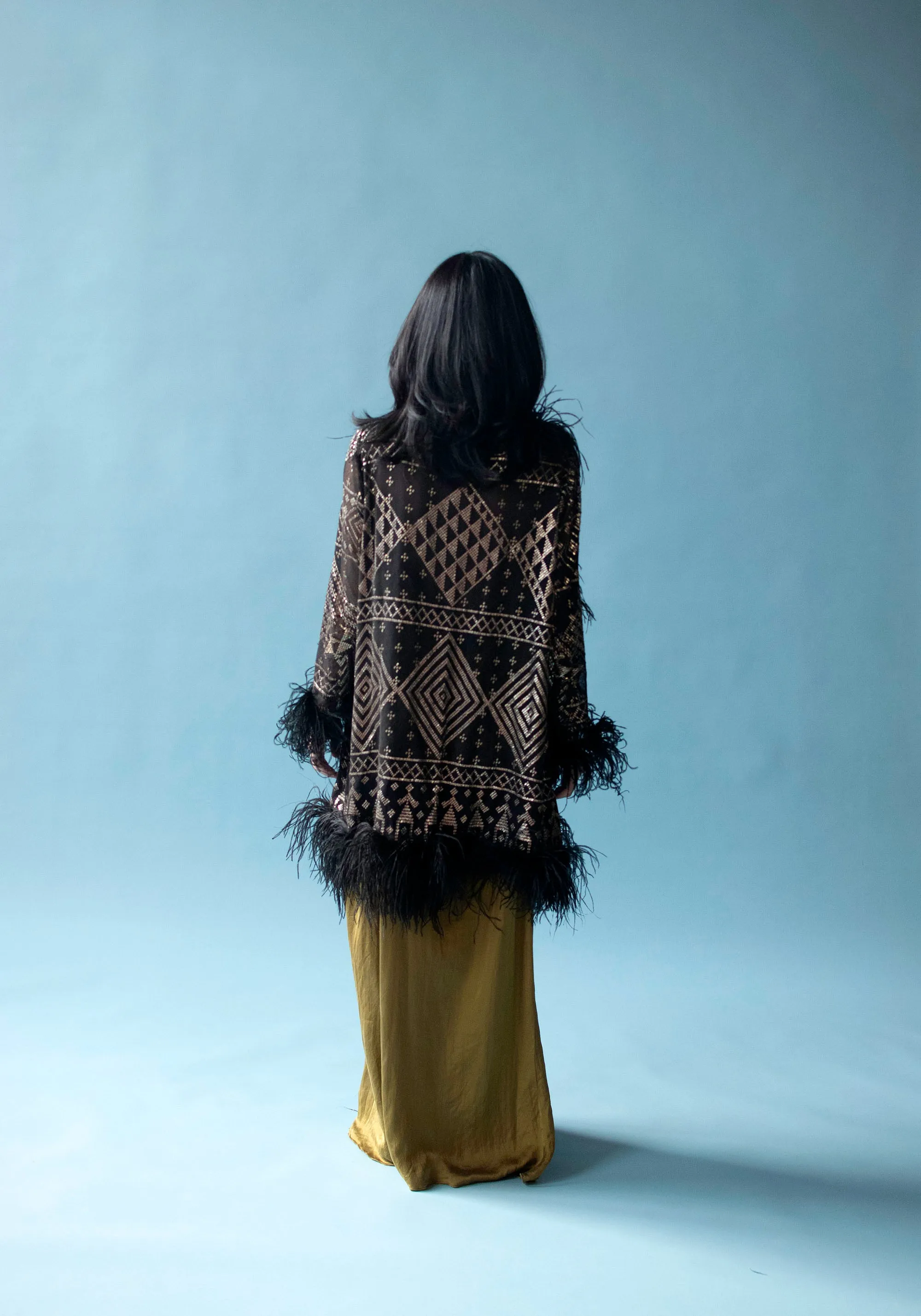 Assuit Jacket with Feather Trim