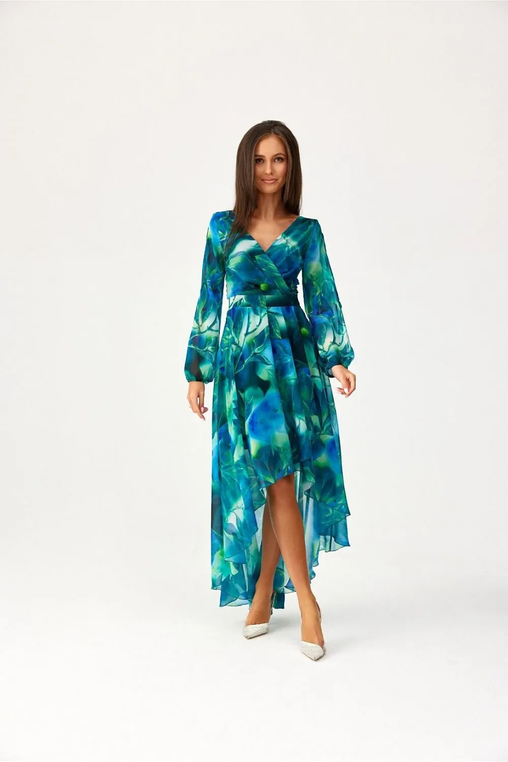 Asymmetric draped neck maxi length dress
