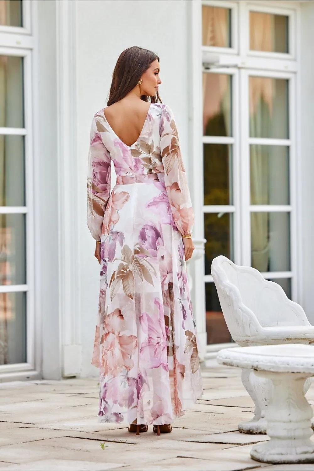 Asymmetric draped neck maxi length dress