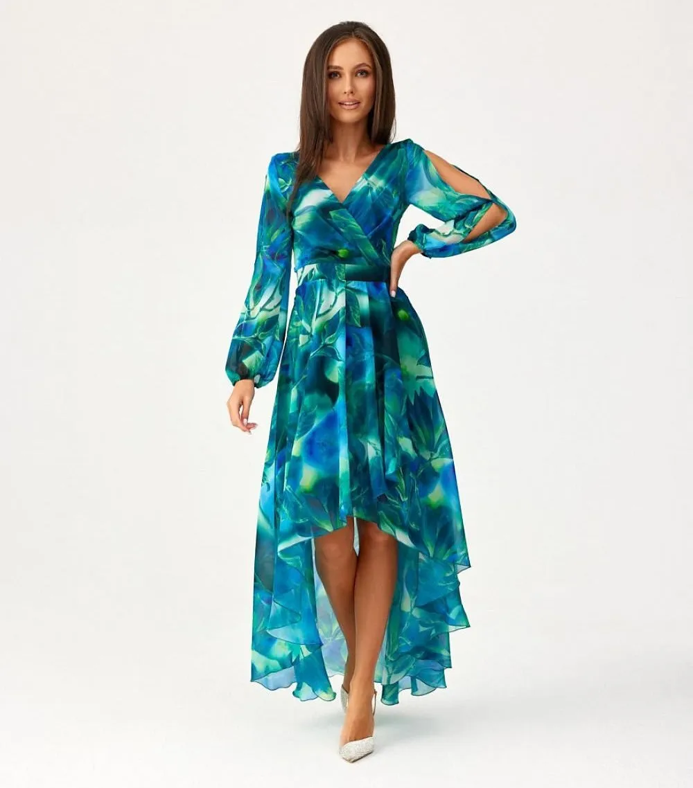 Asymmetric draped neck maxi length dress