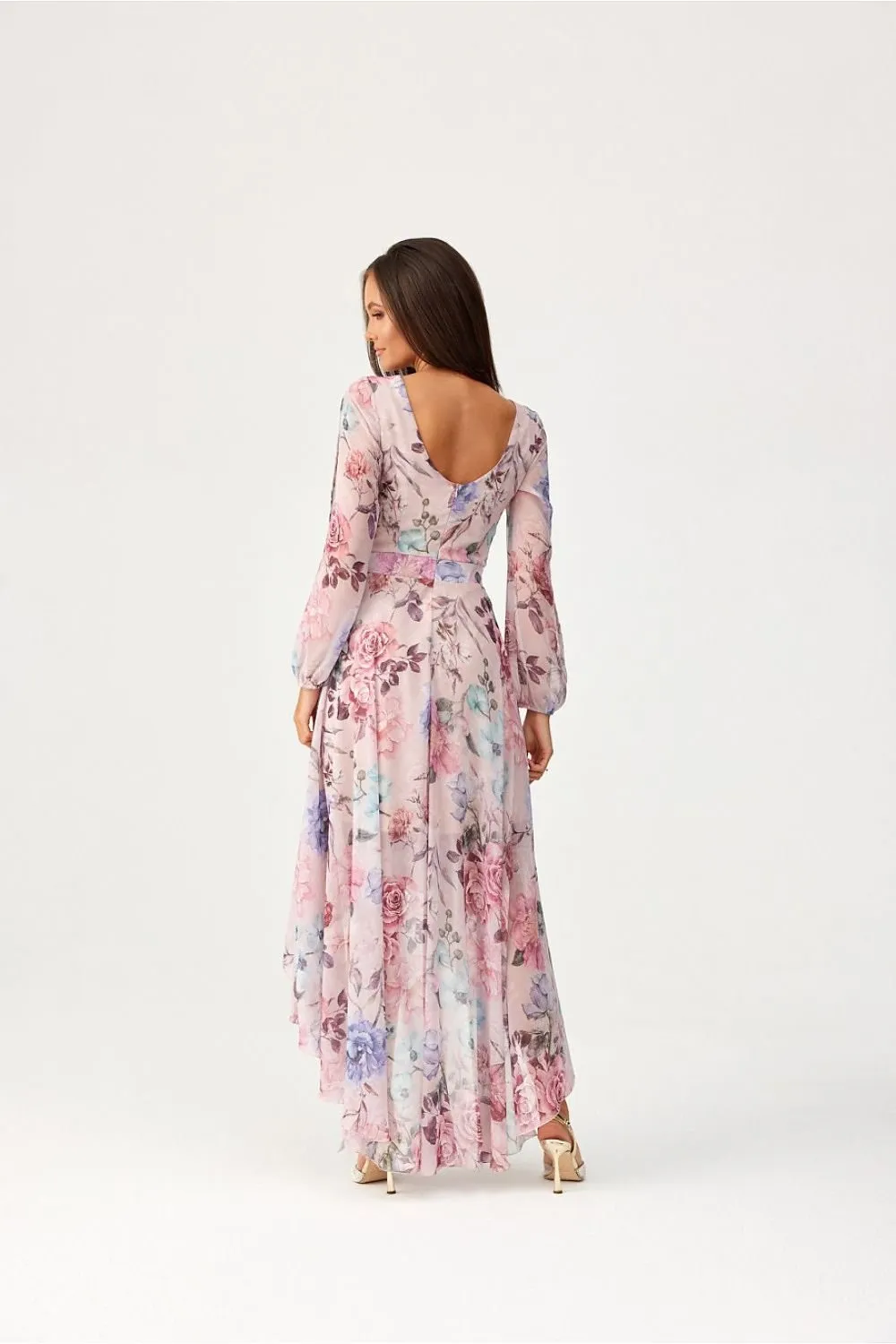 Asymmetric draped neck maxi length dress