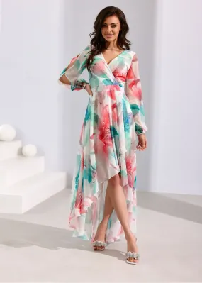 Asymmetric draped neck maxi length dress