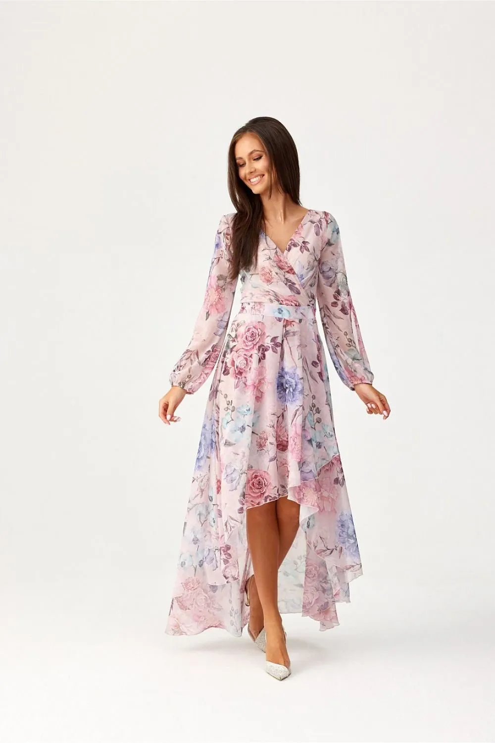 Asymmetric draped neck maxi length dress