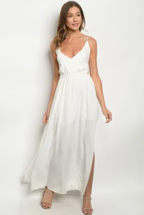 Athena White Lace Up Back Maxi Dress