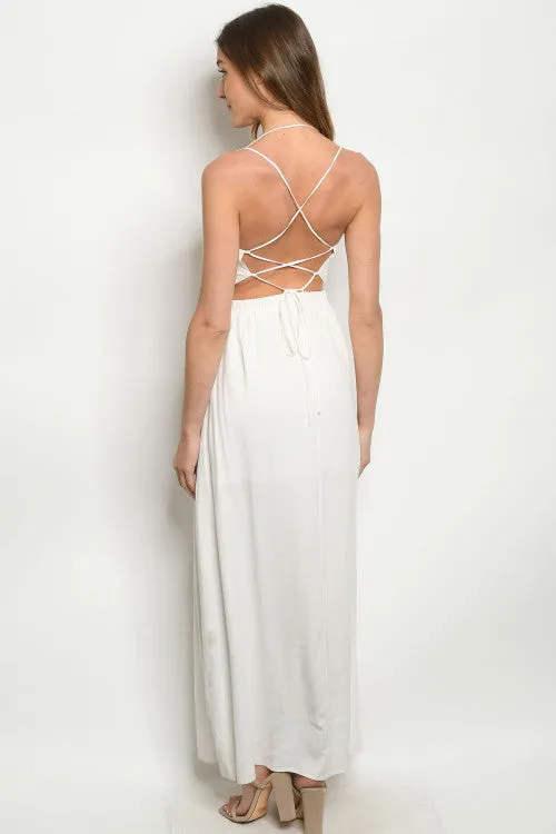 Athena White Lace Up Back Maxi Dress