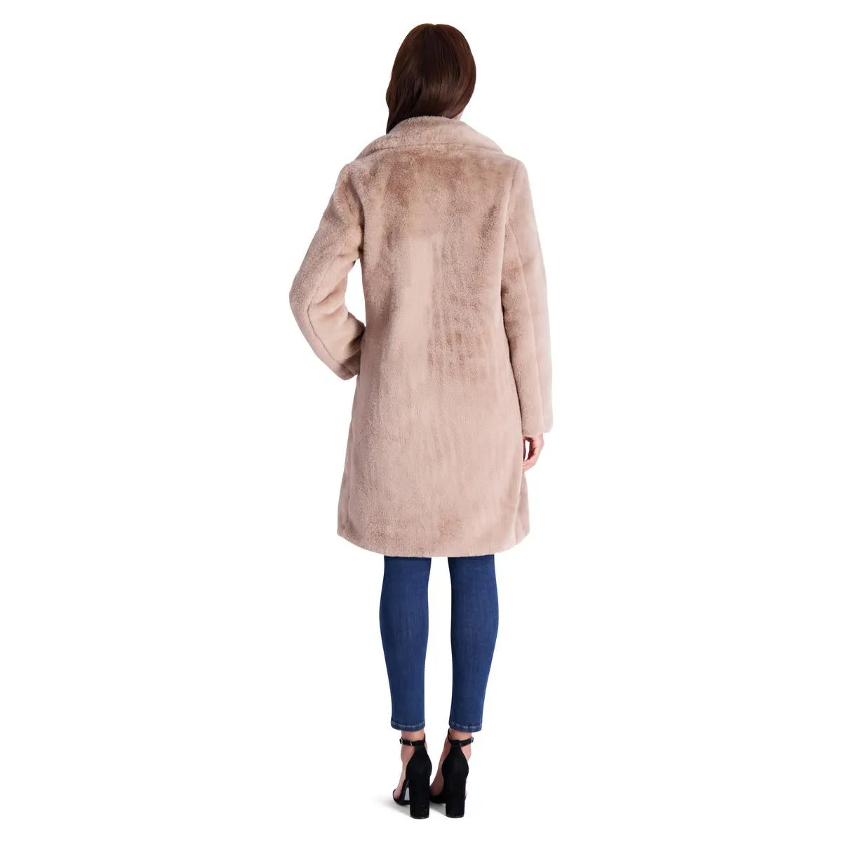 Avec Les Filles Women’s Mid-Length Faux Fur Coat with Notch Lapel