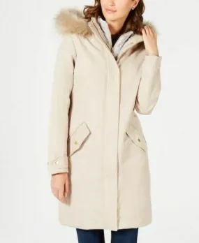 Barbour Women’s  Bute Faux-Fur Hooded Puffer Coat Color Beige Size 14