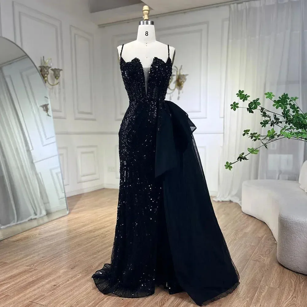 Beaded Mermaid Spaghetti Straps Gown with Overskirt