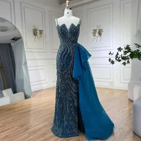 Beaded Mermaid Spaghetti Straps Gown with Overskirt