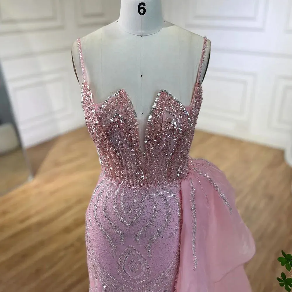 Beaded Mermaid Spaghetti Straps Gown with Overskirt