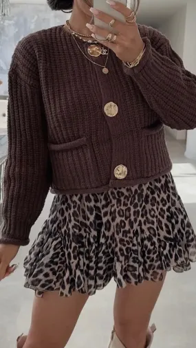 BETH LS KNIT CARDI - COFFEE