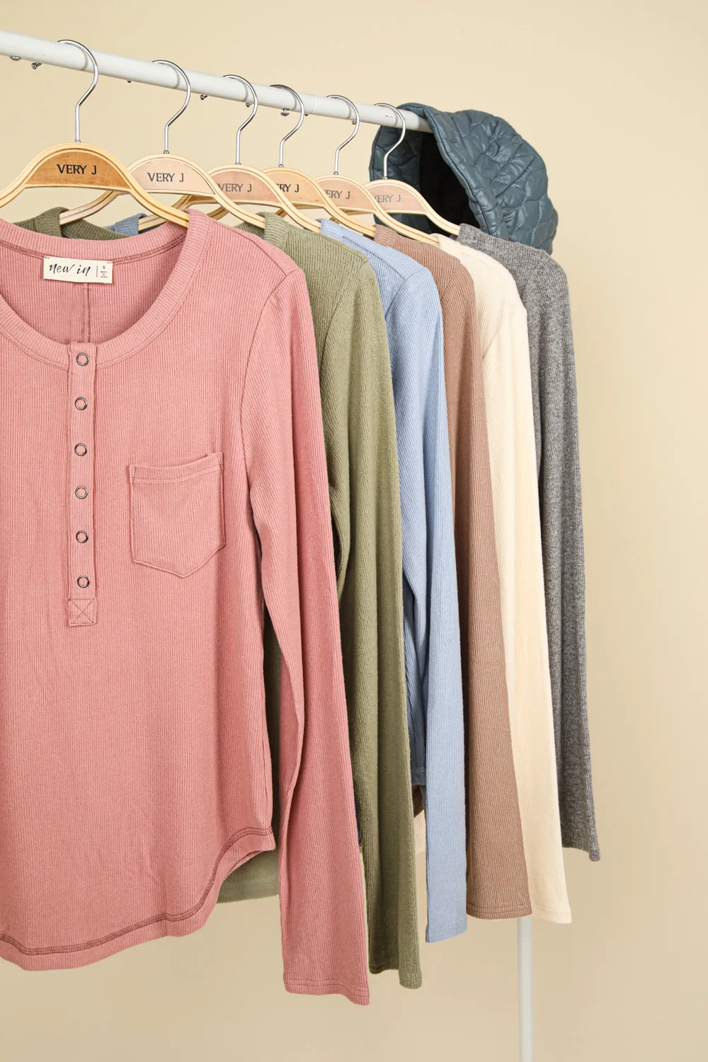 Blush Pink Soft Brushed Henley Long Sleeved Top