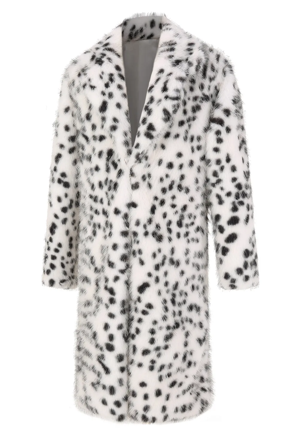 Branco Preto Leopard Print Faux Fur Coat Men's Mid-Length Suit Collar