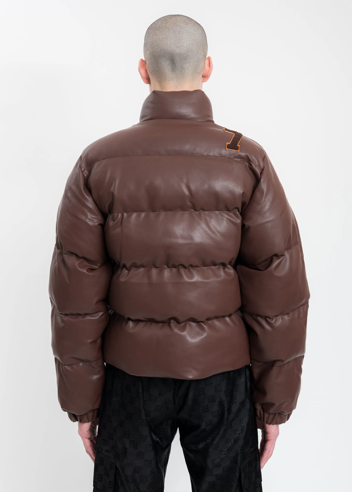 Brown Vegan Leather Campus Puffer Jacket
