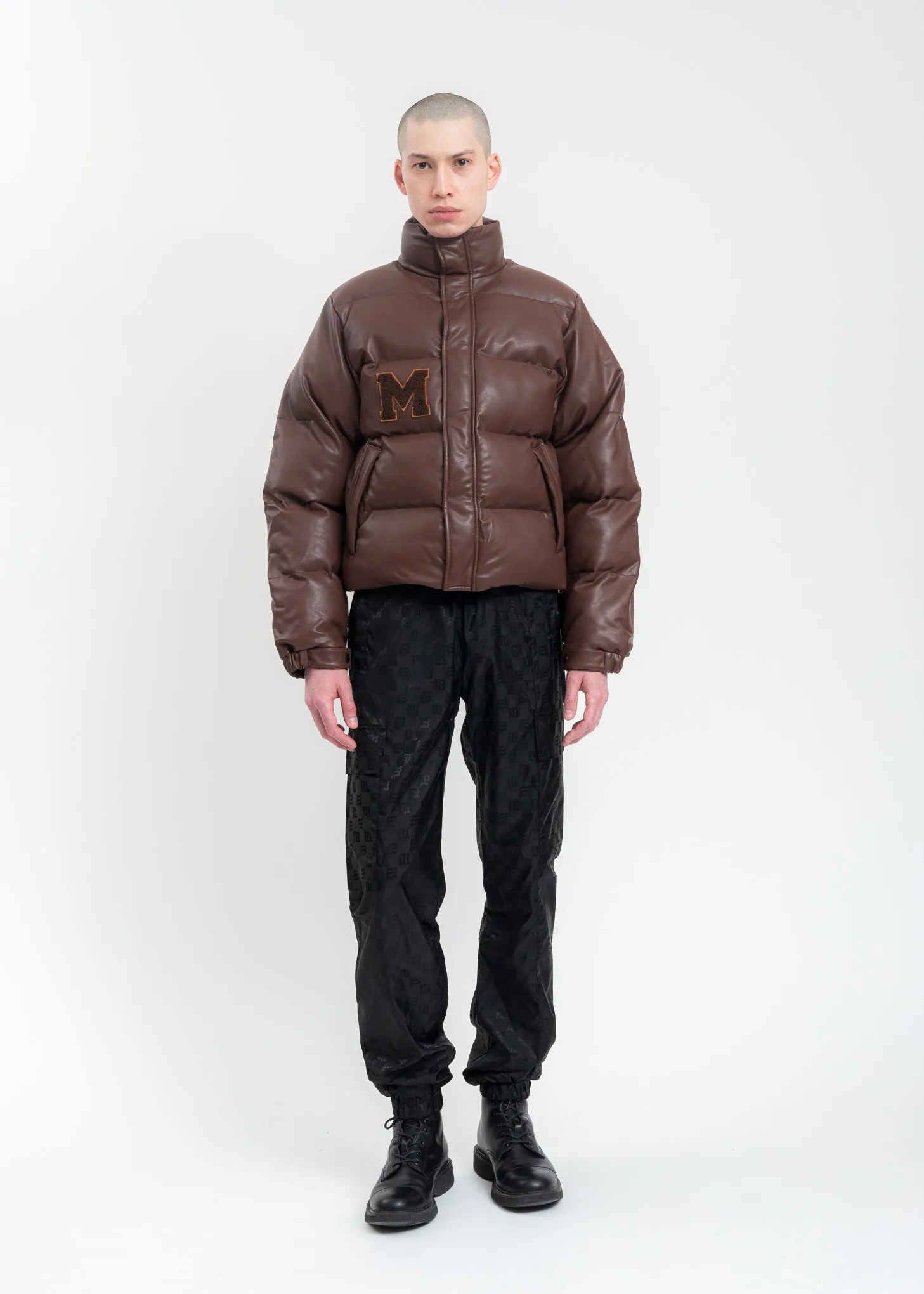 Brown Vegan Leather Campus Puffer Jacket