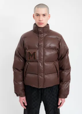 Brown Vegan Leather Campus Puffer Jacket