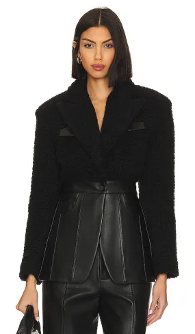 Ceren Ocak Leather Jacket With Faux Shearing in Black
