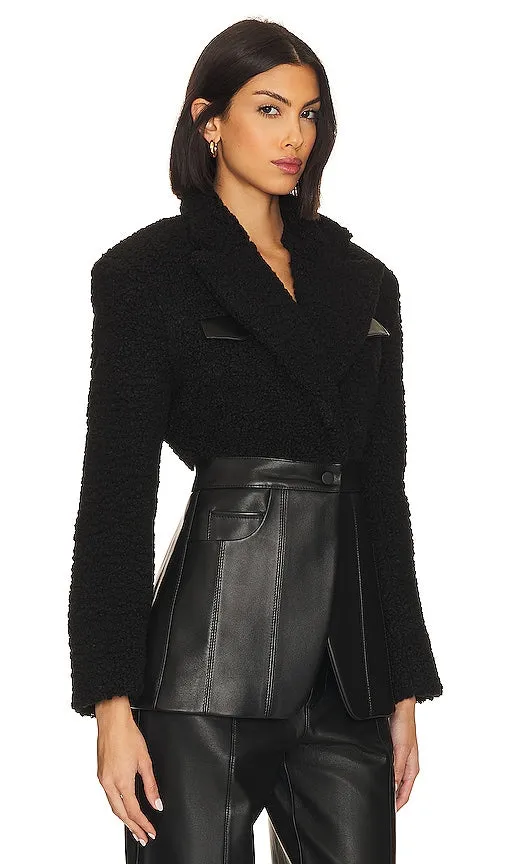 Ceren Ocak Leather Jacket With Faux Shearing in Black
