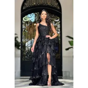 Chic Modern A-Line One Shoulder Floral Emboidered and Beaded Ballgown Party Prom Dress wit