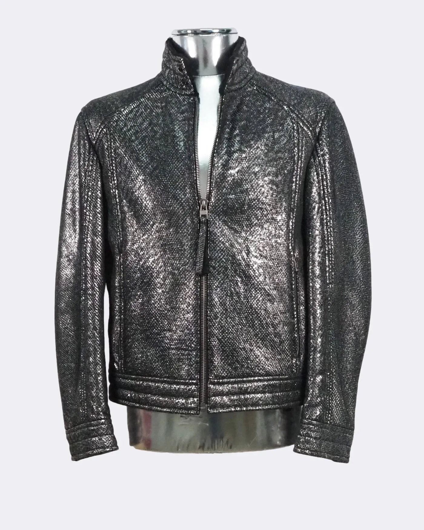 'Codes' Shearling Silver Leather Jacket