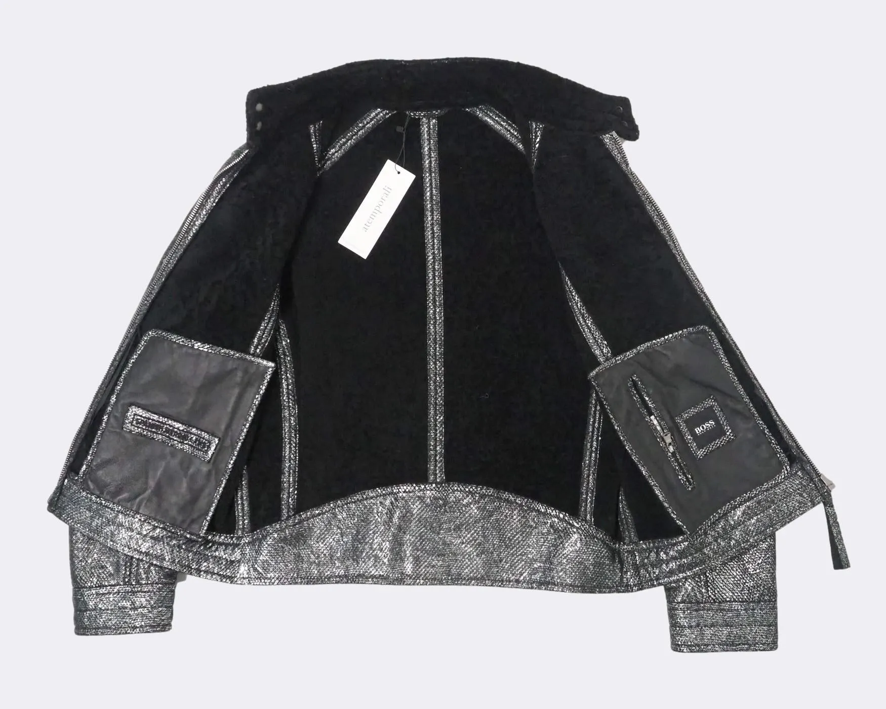'Codes' Shearling Silver Leather Jacket