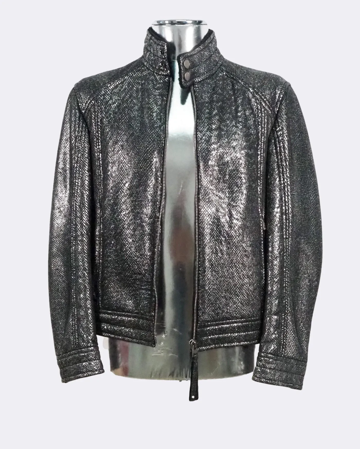 'Codes' Shearling Silver Leather Jacket