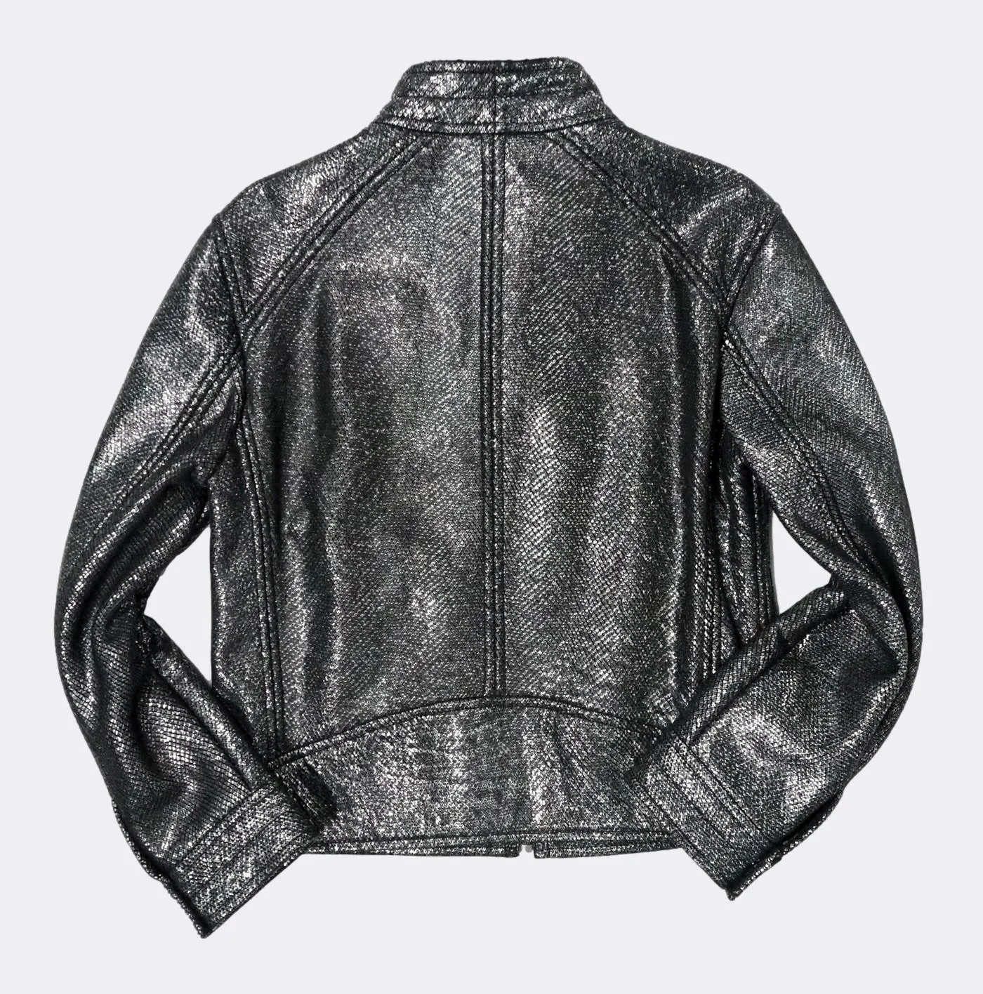 'Codes' Shearling Silver Leather Jacket