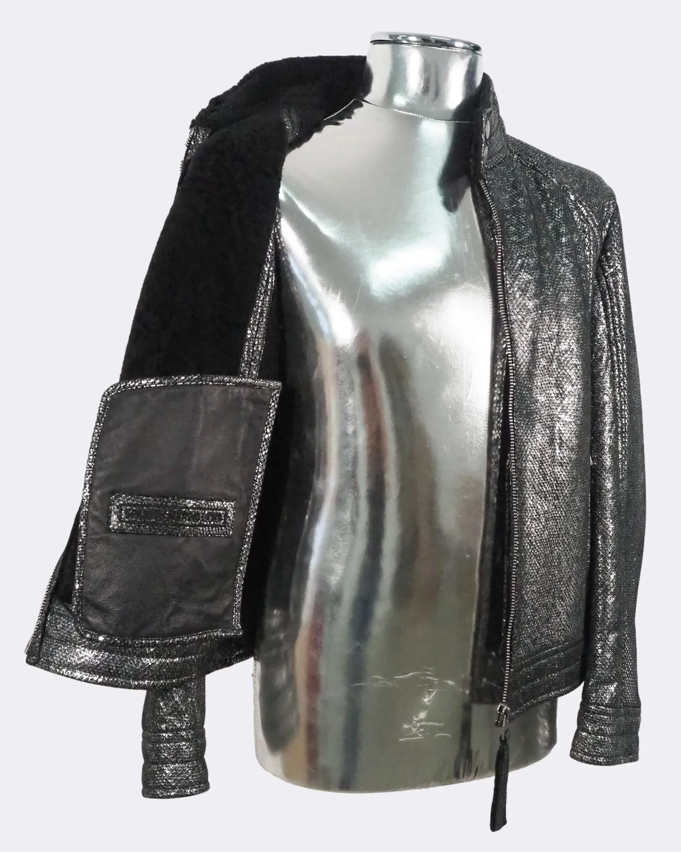 'Codes' Shearling Silver Leather Jacket