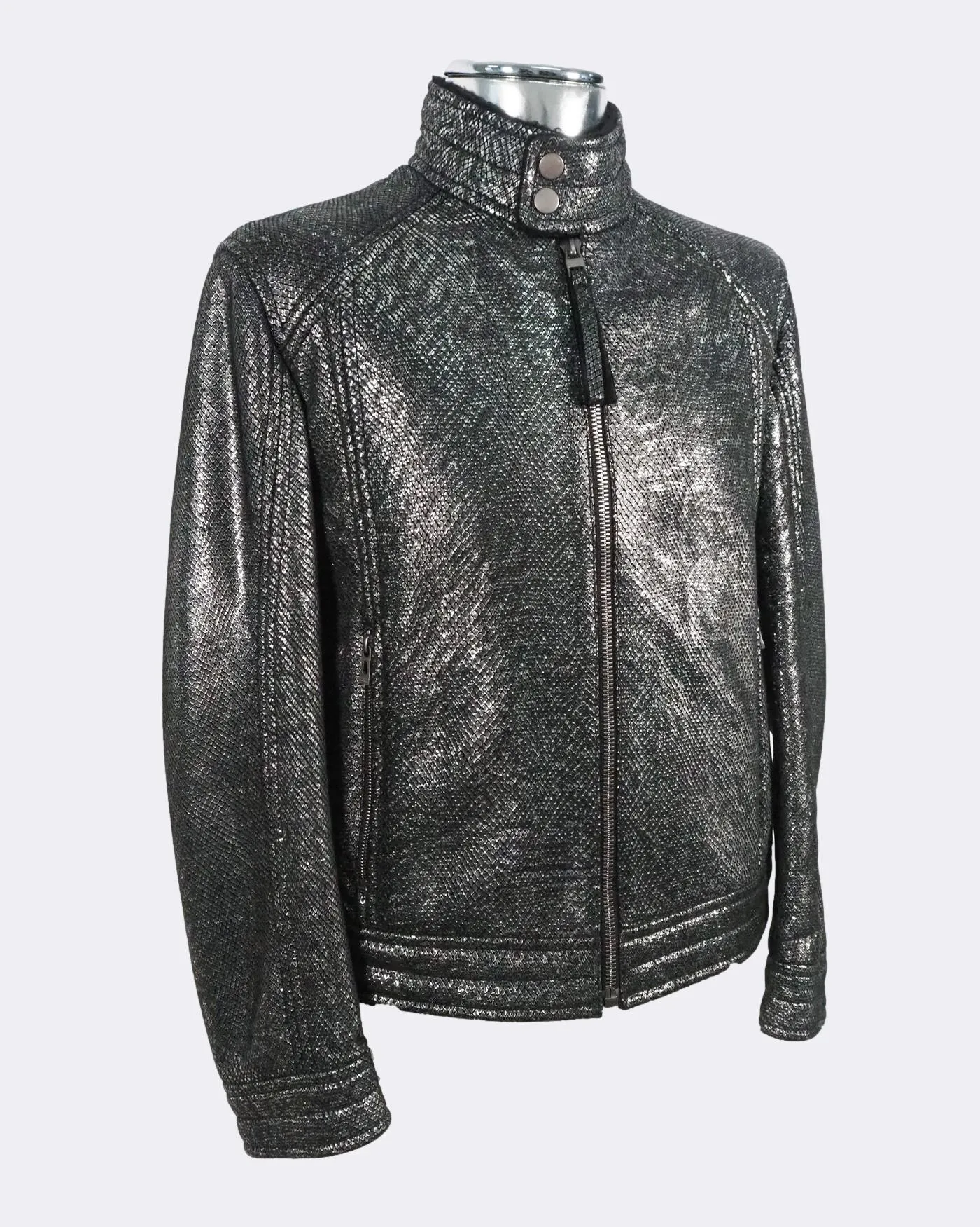 'Codes' Shearling Silver Leather Jacket