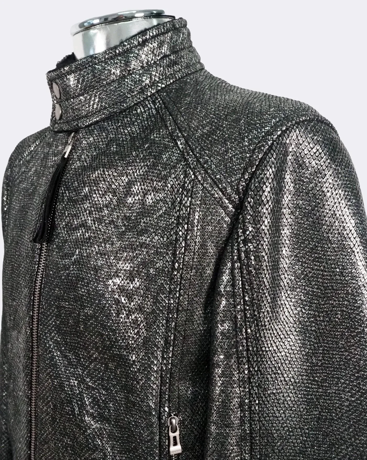'Codes' Shearling Silver Leather Jacket