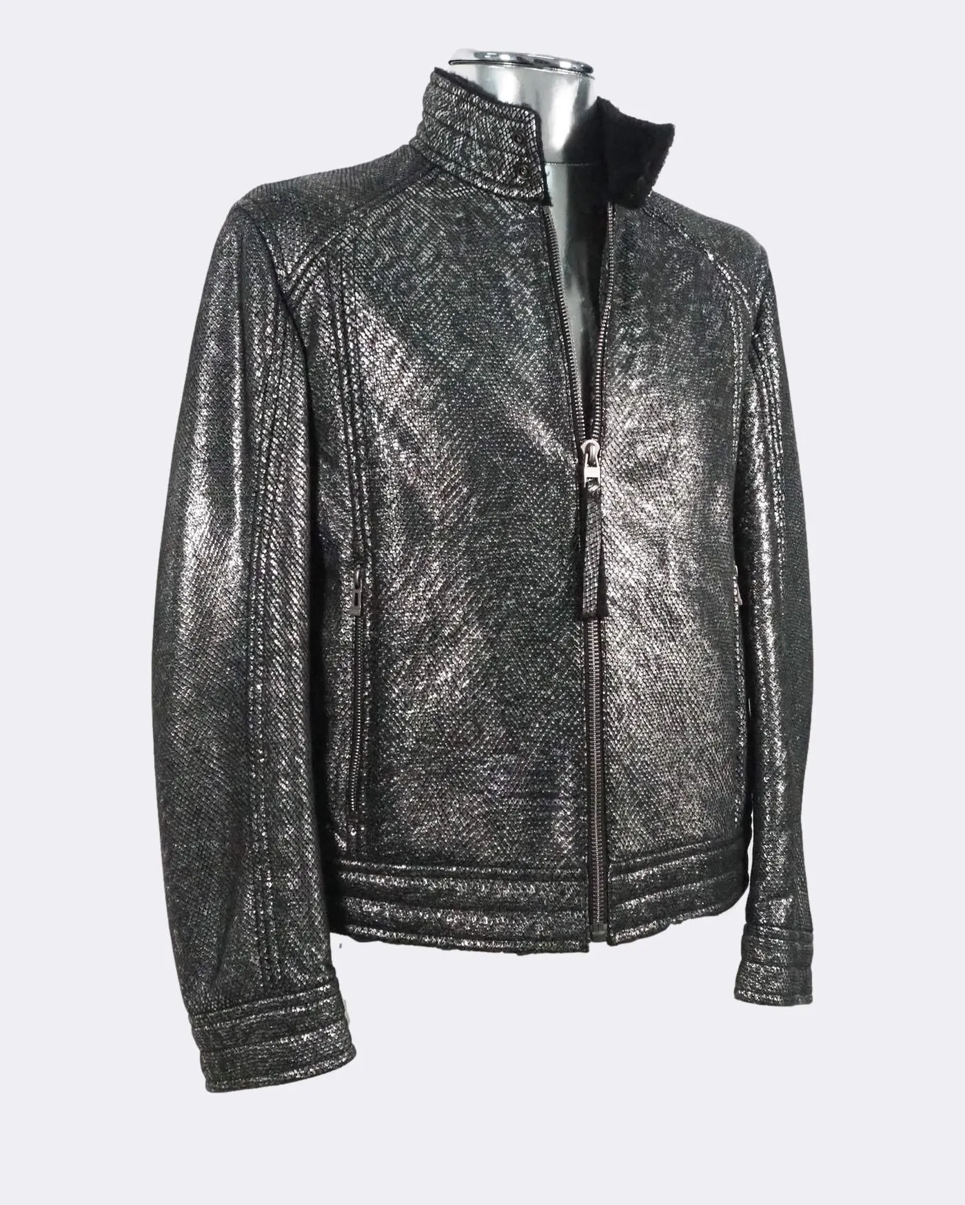 'Codes' Shearling Silver Leather Jacket